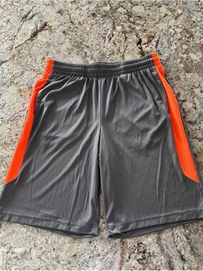 tek gear Gray Athletic Shorts with Orange Mesh Panels